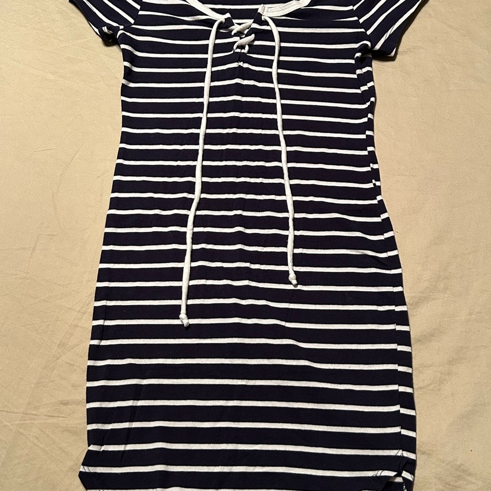 Bozzolo Navy and White Striped Midi Dress